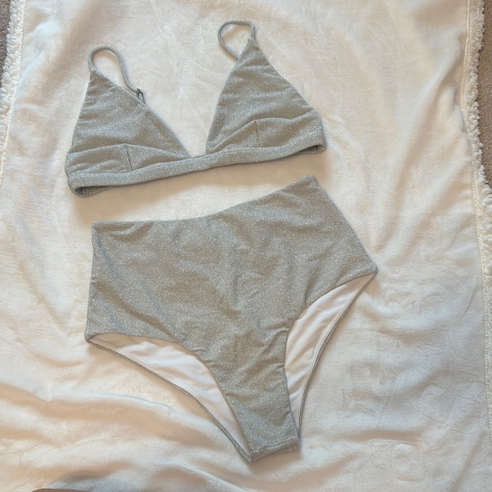 Mikoh Shiny Silver Bikini Set